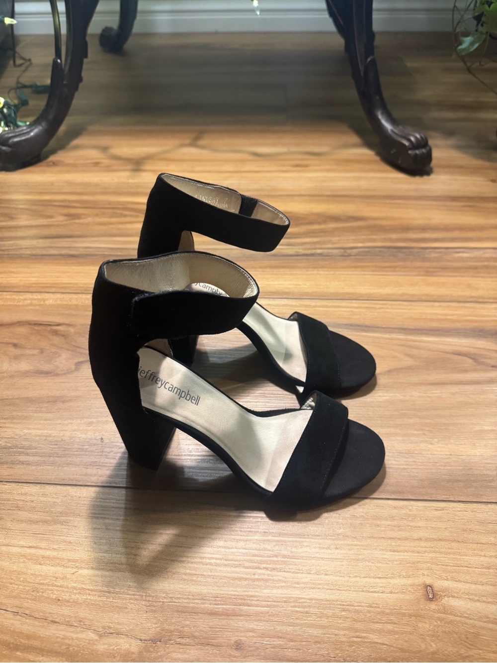 Jeffrey Campbell Black Faux Suede Block Heel Sandals with Ankle Strap